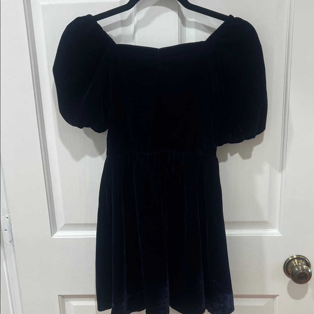 Janie and Jack Navy Velvet Dress with Puff Detail